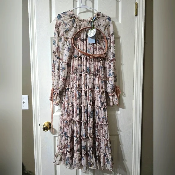 NWT Nicola Bathie/Antonio Melani Claire Floral Chiffon Tiered Ruffle Midi Dress. - Picture 2 of 16